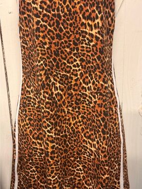 Leopard Print Slip Dress with Side Stripes